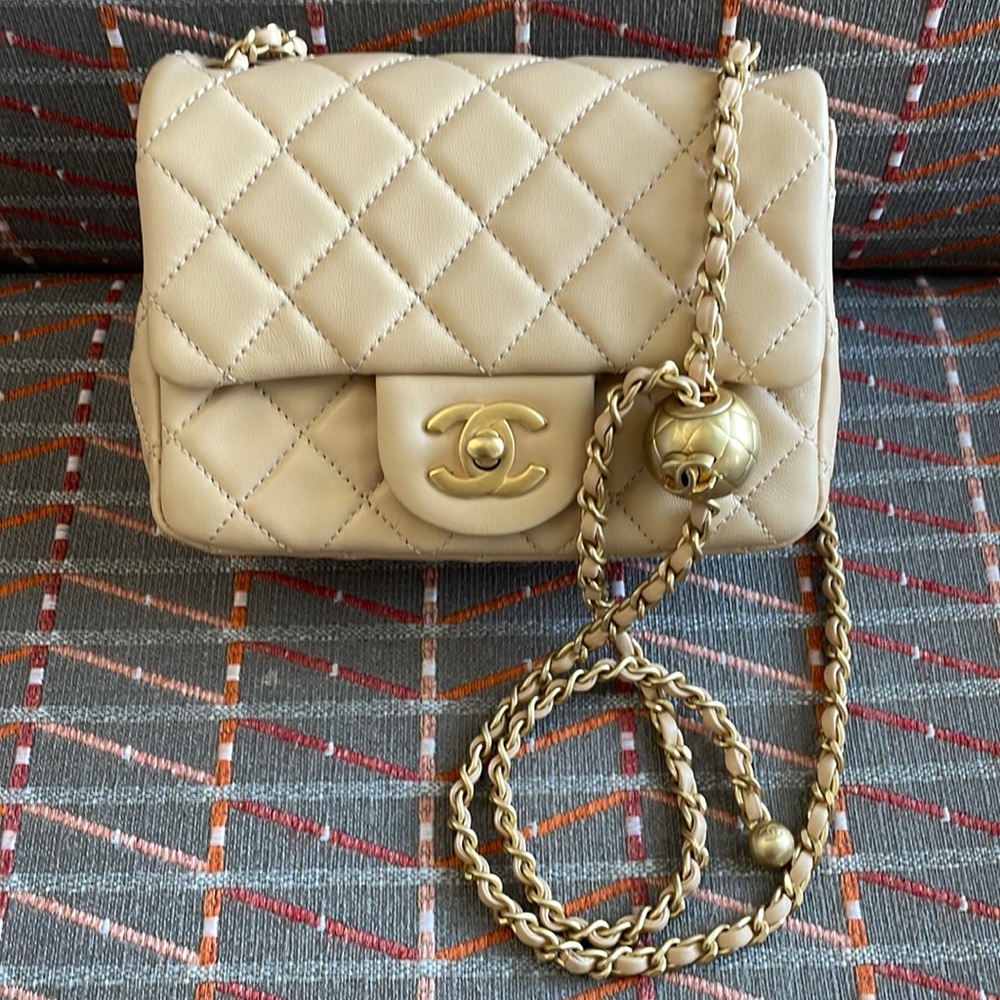 Chanel mini flap square pearl crush bag